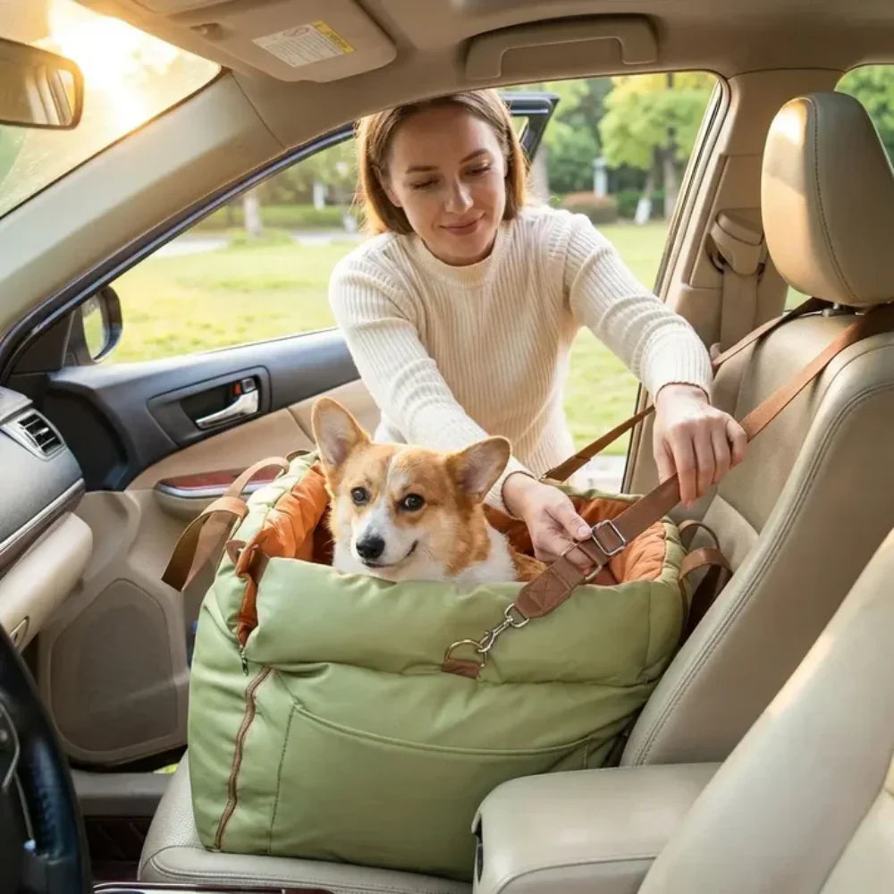 Dog Car Seat Booster Bed – Waterproof with Safety Leash for Small Dogs